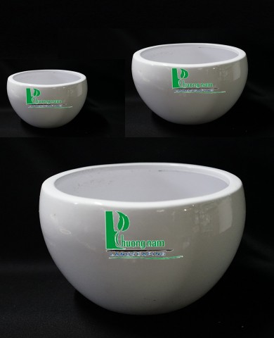 Chậu men trắng tròn