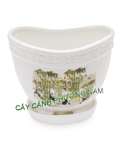Chậu men oval đĩa panda